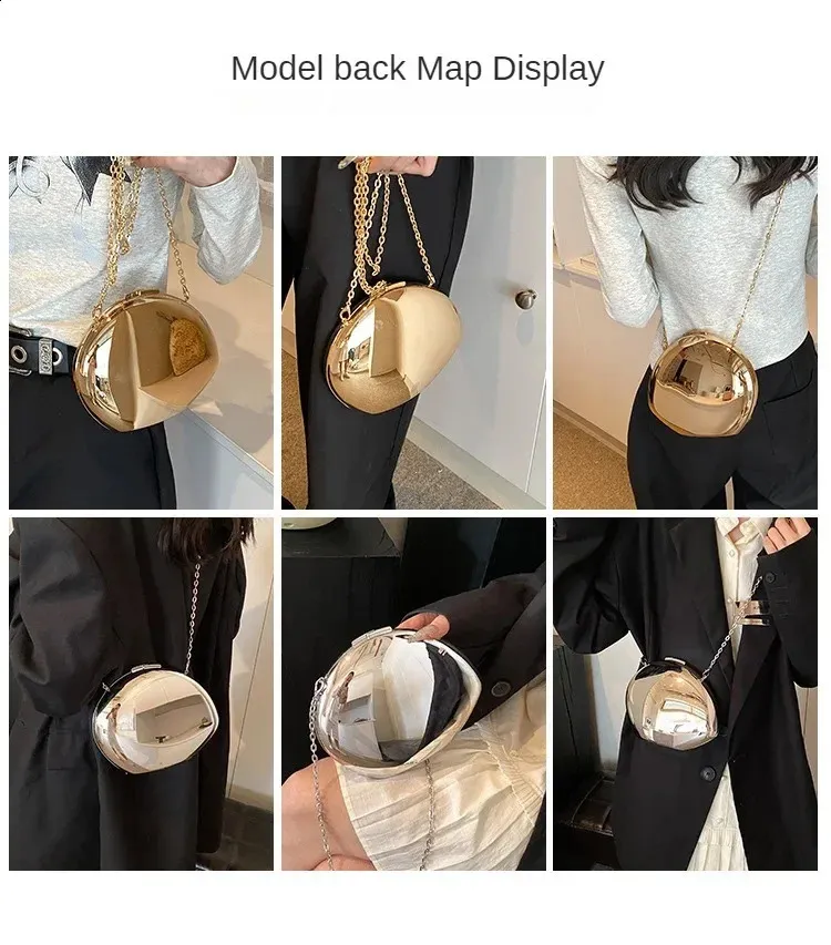 Akryl skallformet clutch gull sier kvinner kveldsfestveske søt skinnende metall skulder crossbody vesker liten veske_voghion.com