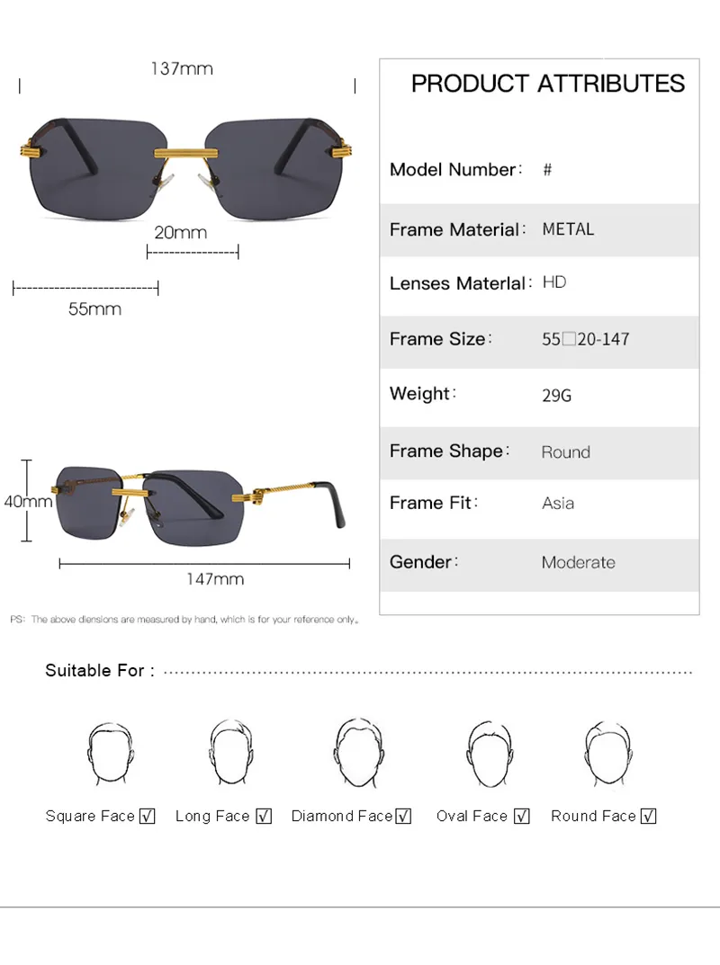Cartr classique femme lunettes de soleil montures de lunettes de myopie sans monture lentille dégradé nuances de thé profond affaires essentielles_voghion.com