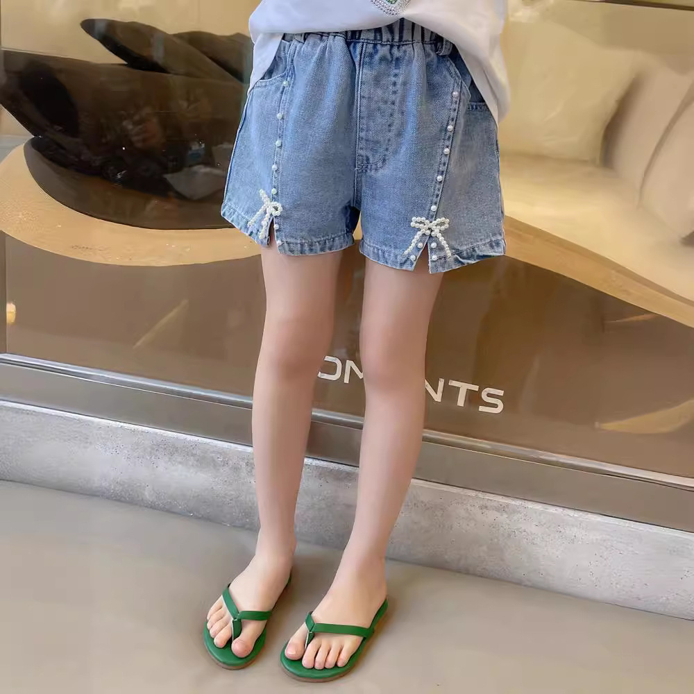Mother & Kids Girls jeans 2024 new style children's pants summer beaded fashion hot pants Korean version thin pants children's shorts_voghion.com