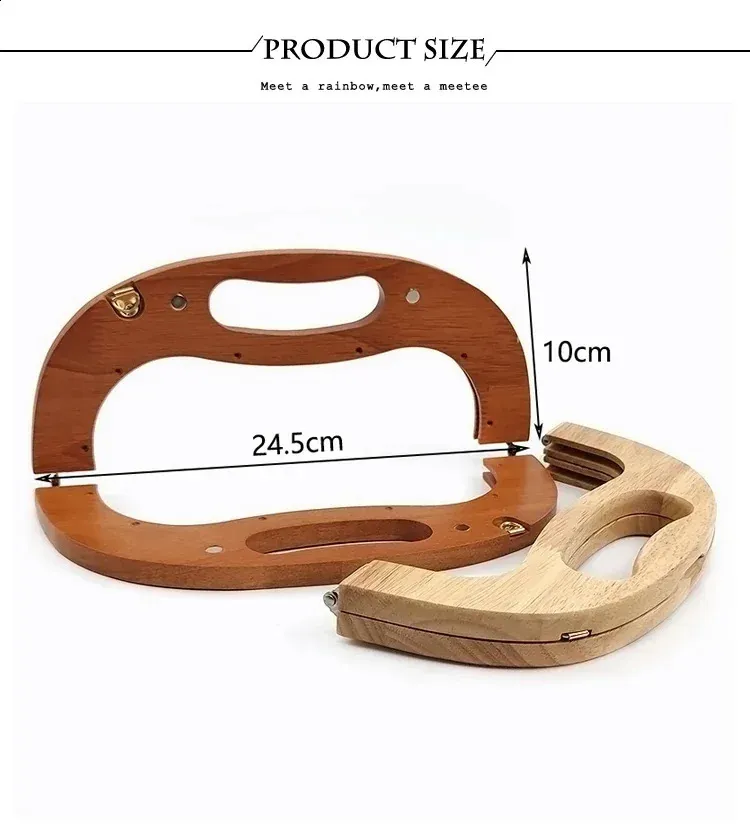 1PC 24,5 cm in legno massello cammello oro uncinetto fai da te clip telaio borsa per la cena manico in legno 240731_voghion.com