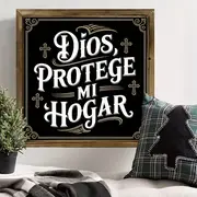 Panneau en bois rustique « Dios, Protege Mi Hogar » – Décoration murale de prière espagnole 8 x 8 pouces. Décoration de ferme pour la cuisine, le salon ou comme cadeau sincère._voghion.com