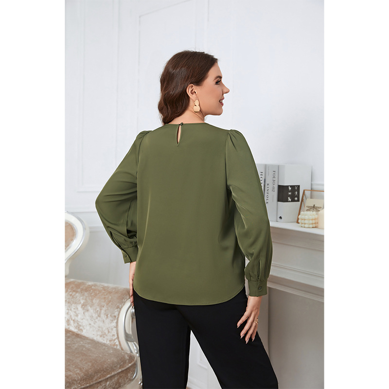 spring round neck long sleeve green large size women's shirt_voghion.com