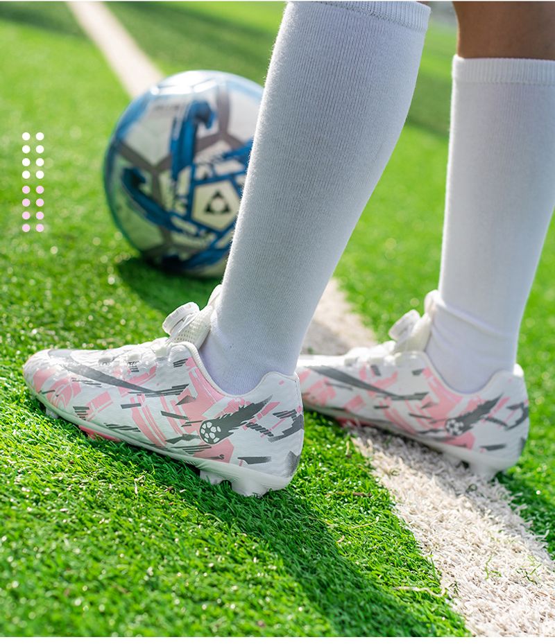 2024 Neue Fußballschuhe Mädchen Jungen TF-Shattered Nails für Kinder in Rosa mit Klettverschluss und Drehknopf_voghion.com