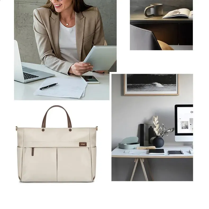 GOLF Briefcase for Women Apricot Document Handbag 14 Inch Business Laptop Tote Bag College Bags Womens Handbags Trend_voghion.com