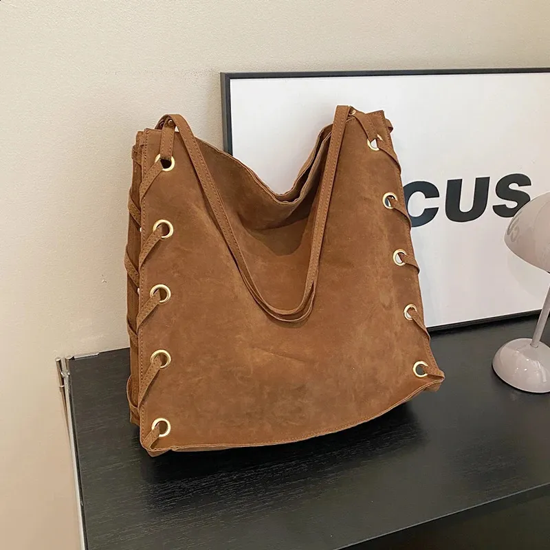 Ladies Handbags Brown Bags Tote Suede Leather Shoulder Women Top Handle Bag Female Sac A Main 240924_voghion.com