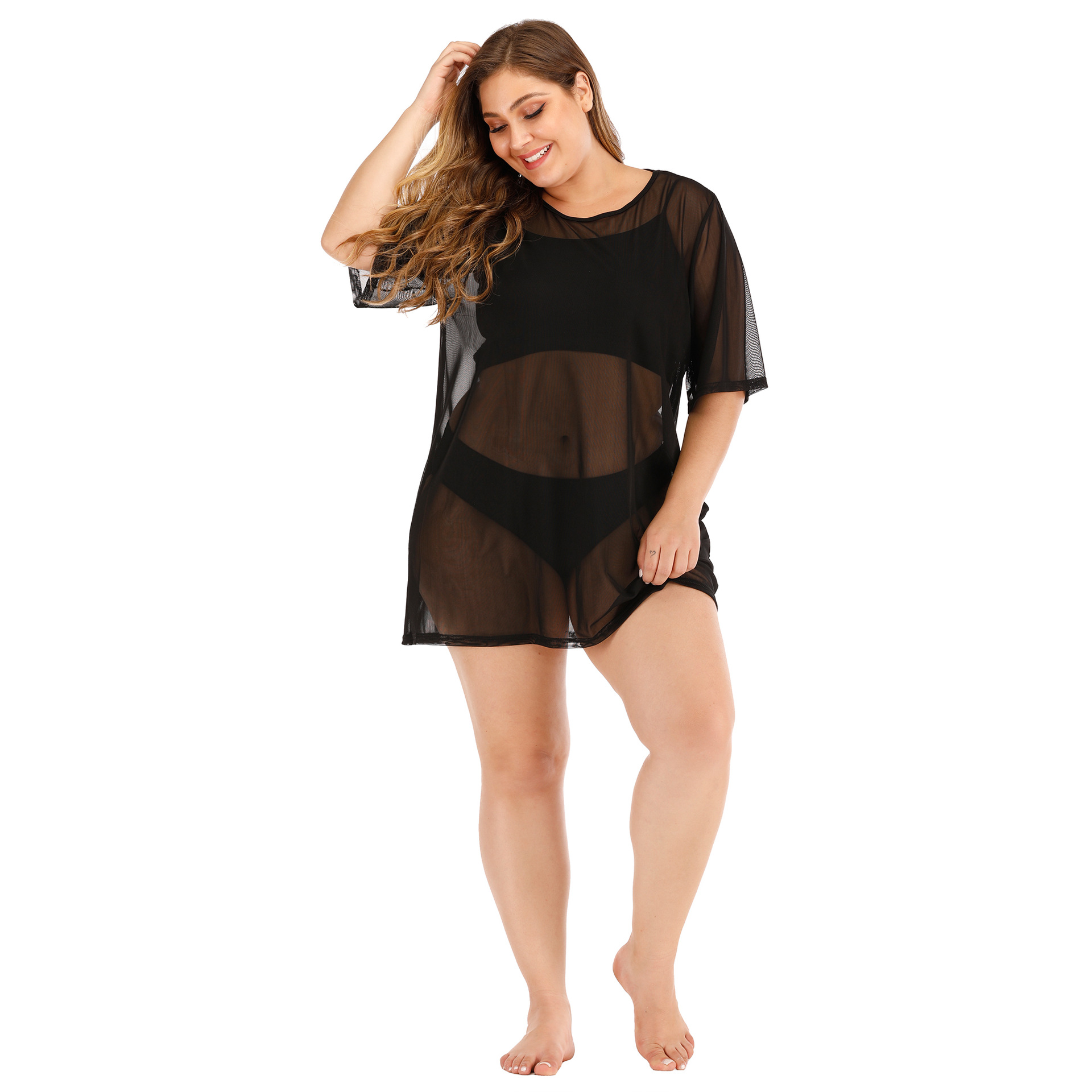 Vestito da copertura per bikini con gonna da spiaggia in maglia di prospettiva sexy da donna di grandi dimensioni F1420_voghion.com