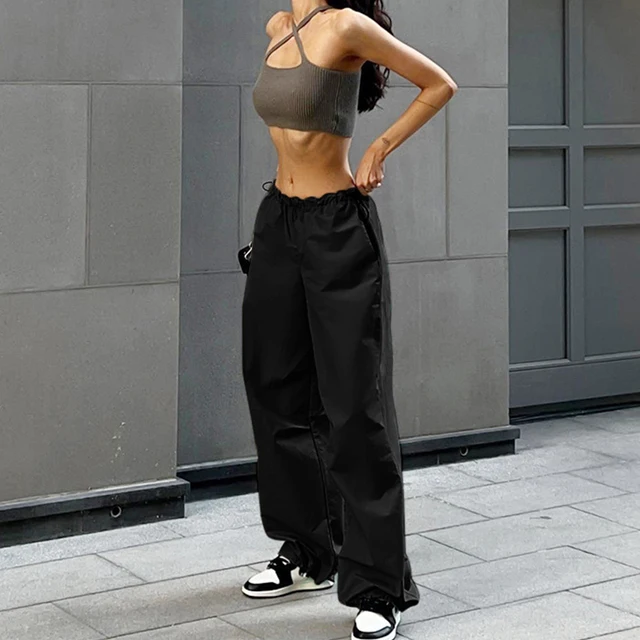 Pantalon Cargo Y2k pour femmes, cordon de serrage, taille basse, survêtement, Streetwear, Vintage, Baggy, jambes larges, surdimensionné, Parachute, survêtement, offre spéciale_voghion.com