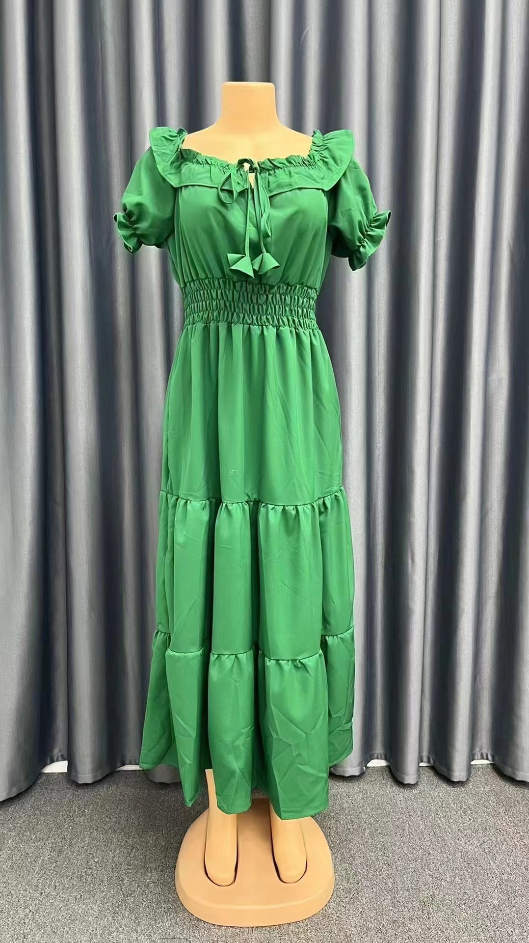 Rosso Beige Denim Cotone Taglia Stretta Floreale Pois Lungo Scollo Off Midi Autunno Estate Fine Cravatta Cerniera Solido Resistente Indumento_voghion.com