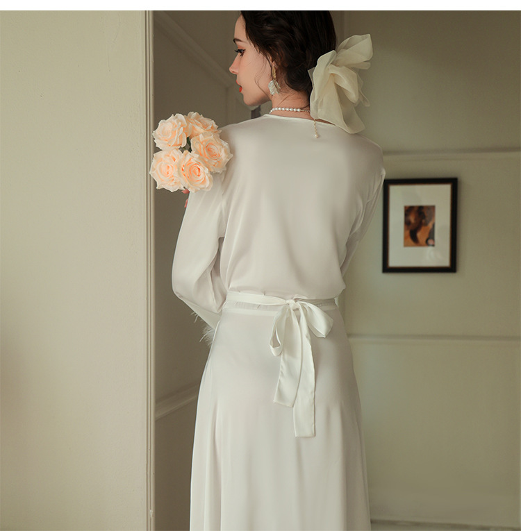 Dameskleding bruid bruid ochtendjurk dames veren nachtjapon bruiloft make-up bruidsmeisjes bruiloft kimono satijnen lange badjas_voghion.com