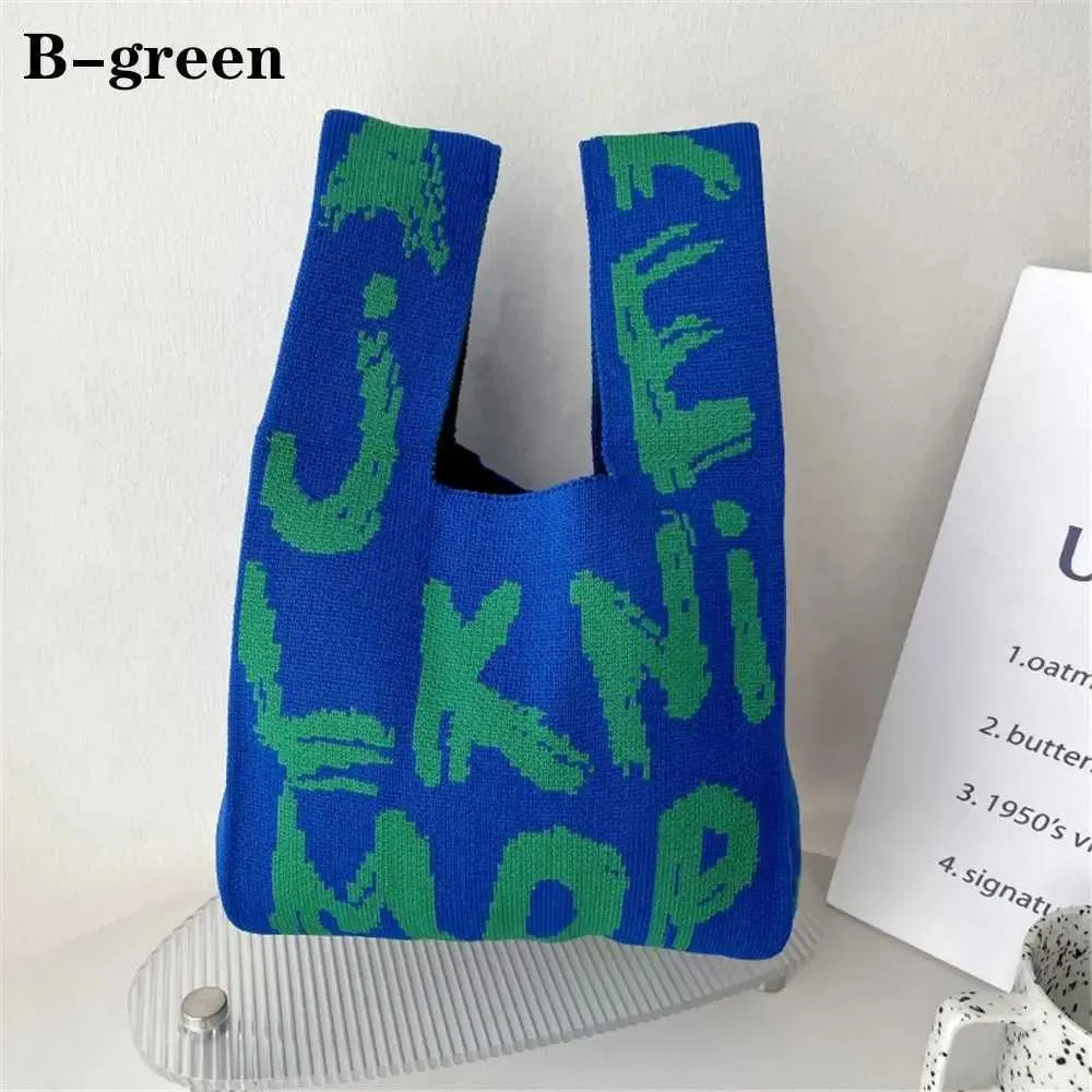 Handgemachte gestrickte gewebte Handgelenk lässige kleine Handtasche wiederverwendbare Einkaufstasche für Mädchen Y241106_voghion.com