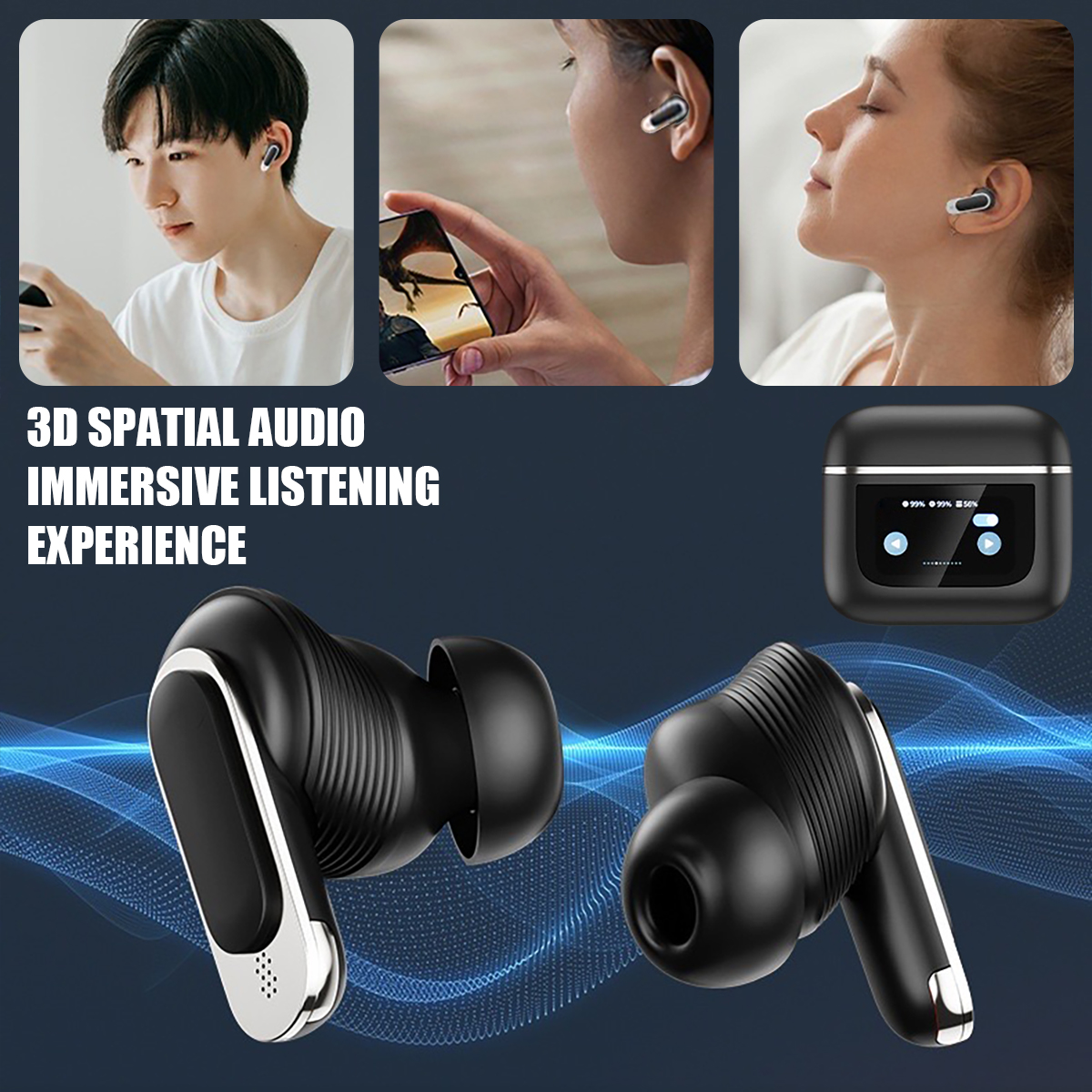 TWS Smart Touch Screen Earbuds Wireless Bluetooth Headphones Headset With Mic Stereo_voghion.com