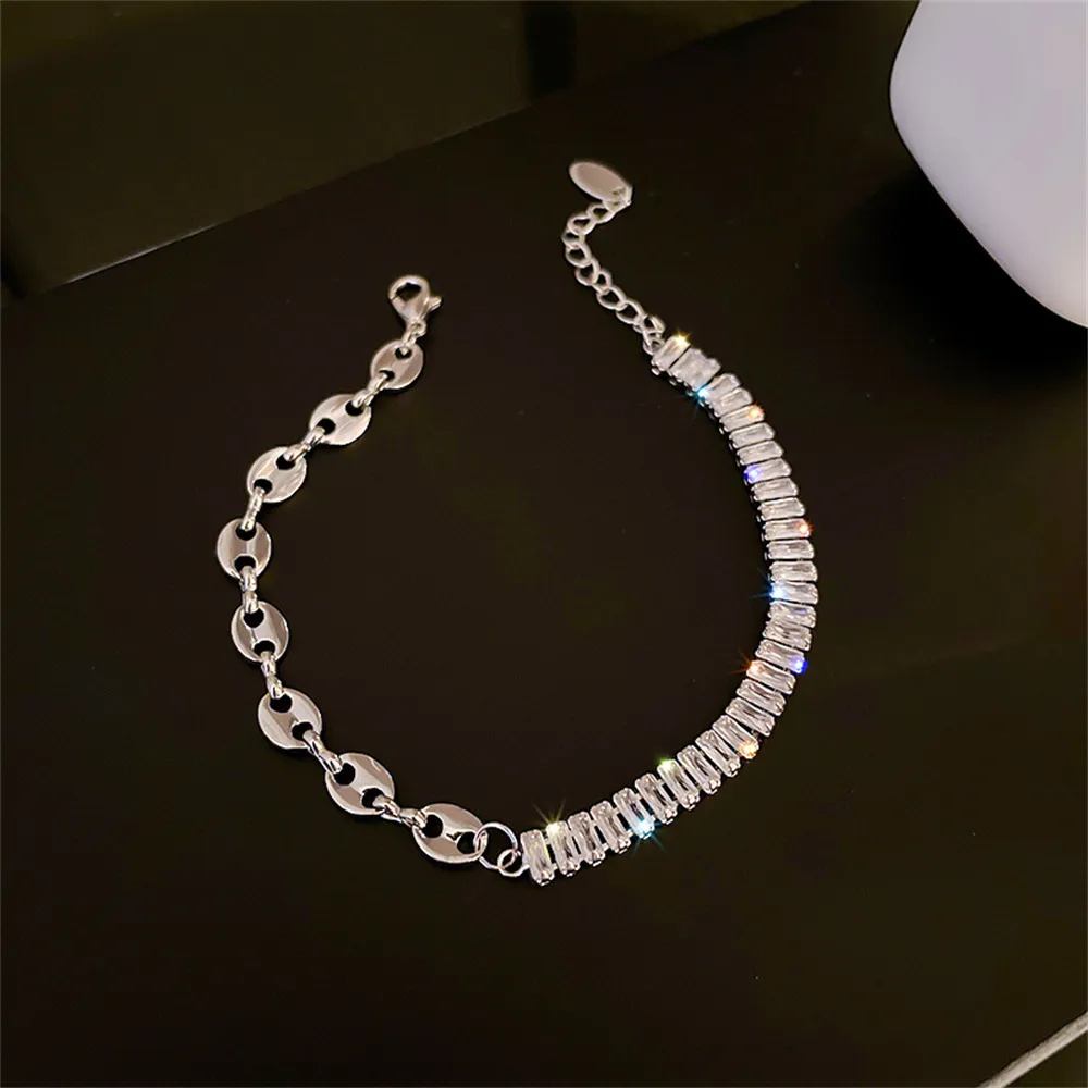 Pulseras de eslabones Pulsera de tenis ajustable romántica para mujer Cadena de cuentas de circonita cúbica de cristal Joyería para parejas_voghion.com