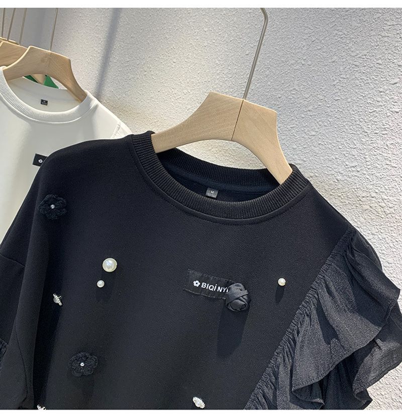 Maglione sottile con arricciature e cuciture da donna, autunno, nuovo, pesante, perla, nicchia, top largo_voghion.com