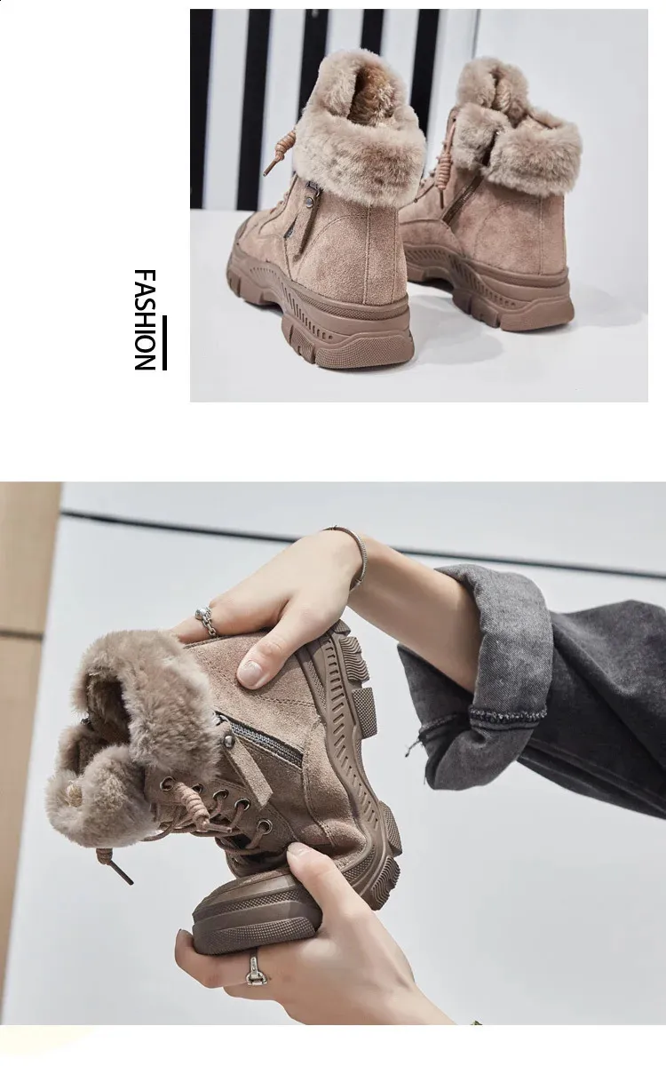 Damen Schneestiefel Leder Gefütterte Winterstiefel Wildleder_voghion.com