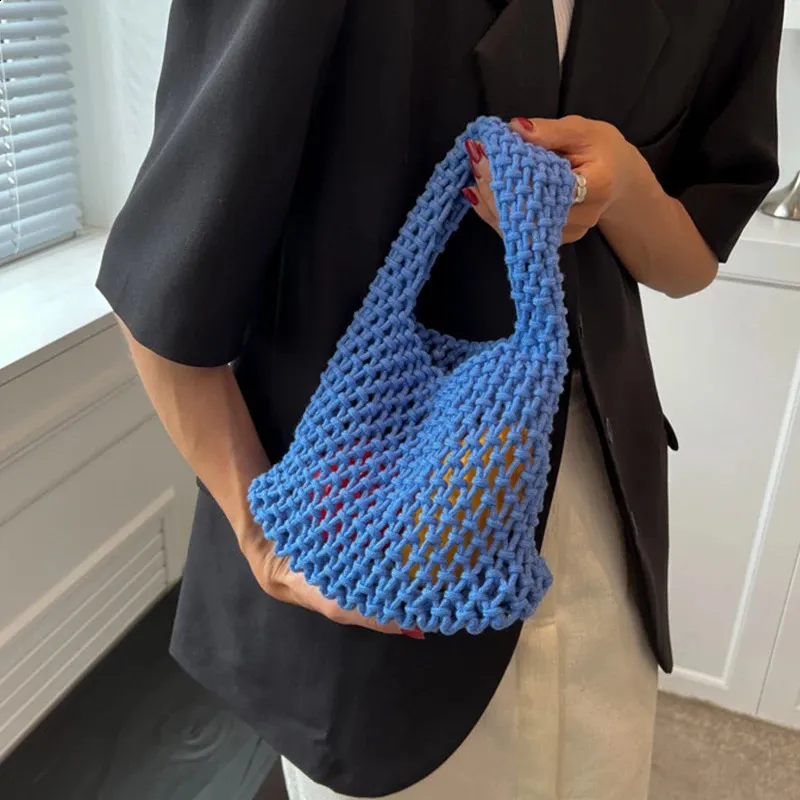 Lässige gewebte Damen-Umhängetaschen, gestrickte Handtaschen, große Kapazität, Shopper-Tasche, weibliche Strand-/Reise-Geldbörsen aus Baumwolle 240826_voghion.com