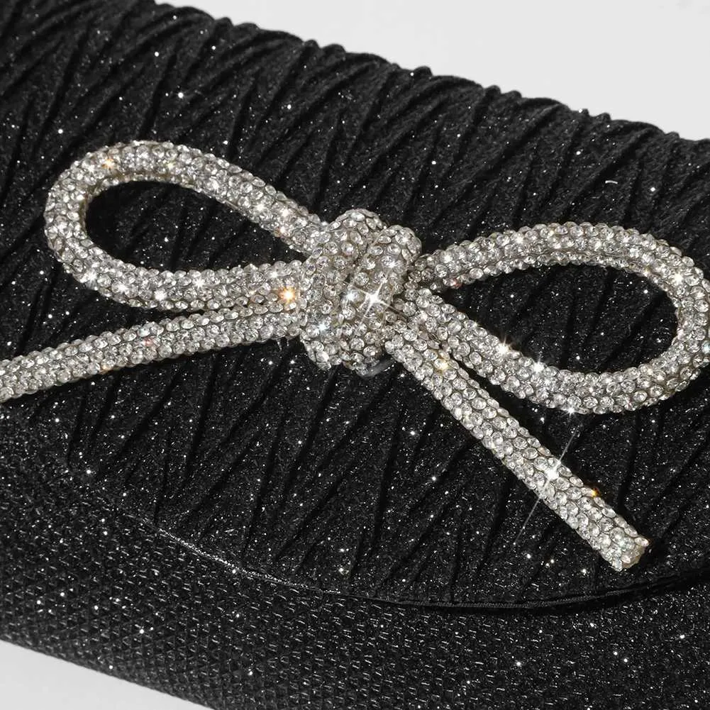 Elegante pochette con fiocco in cristallo scintillante da donna, con busta, per cena, sera, matrimonio, festa, ballo, portafoglio Y241019_voghion.com