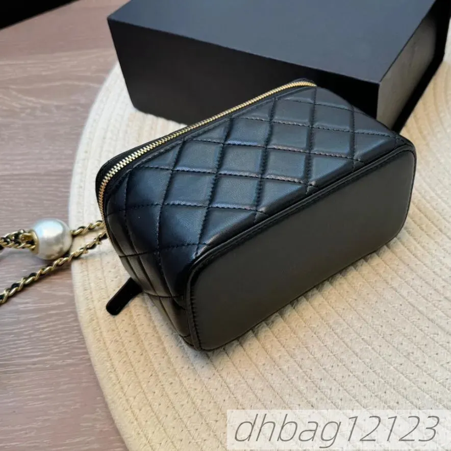 Lambskin Pearl Ball Quilted Makeup Vanity Box Bags Black White Pink Sier Crossbody Card Holder Large Capacity_voghion.com