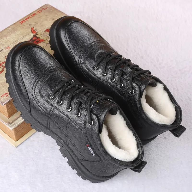 Botas de nieve cálidas antideslizantes de cuero de alta calidad para hombre, zapatos casuales, impermeables, de invierno, ligeros, de felpa, para mujer_voghion.com