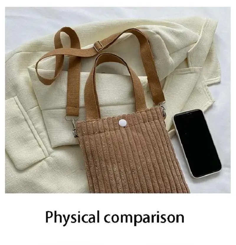 Mini Tote Donna Velluto a Coste Cerniera Primavera Estate Nuova Moda Borsa a Mano Borsa a Tracolla Singola Borsa a Tracolla Piccola 2024C241022_voghion.com