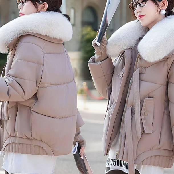 ​​Cropped Puffer Jacket With Raccoon Fur Collar – Winter-Ready Quilted Coat For Work & Weekend​​_voghion.com