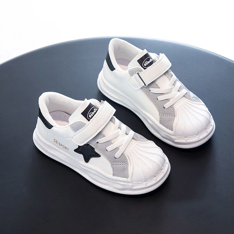 Children's shell head dissoing boys little white sneakers 2024 spring and autumn new girls leather sports board shoes_voghion.com