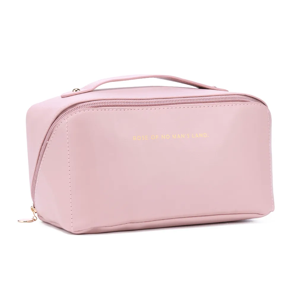 Trousse de maquillage en cuir pour femmes, grande capacité, organiseur de rangement pour pinceaux, idéal pour les voyages._voghion.com