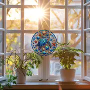 1pc 8''x8'' Round Acrylic Turtle & Starfish Suncatcher, Dyed Wreath Design. Perfect For Room/cafe/outdoor Decor. Holiday Gift Idea._voghion.com