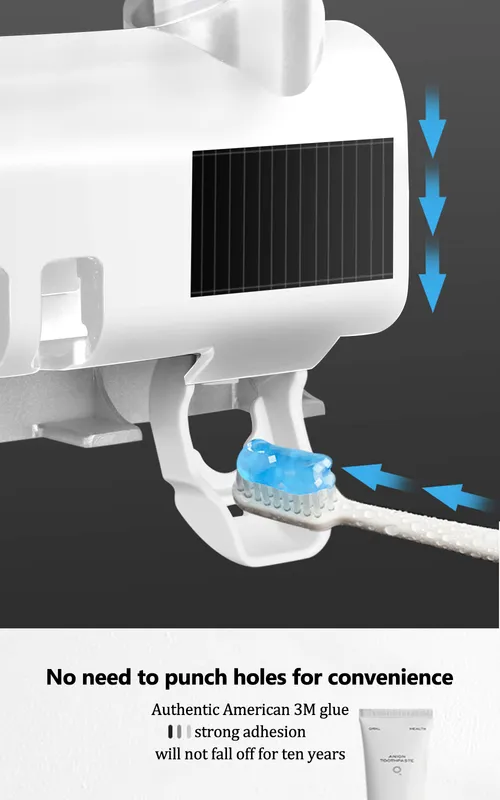 Toothbrush Holders Toothpaste Dispenser Solar Energy Bathroom Storage Box Multifunction USB Charge_voghion.com