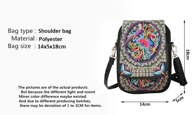 Pochette de voyage à bandoulière pour femme, sac à bandoulière vintage à fleurs avec fermeture éclair et broderie pour téléphone portable, petit sac à main_voghion.com