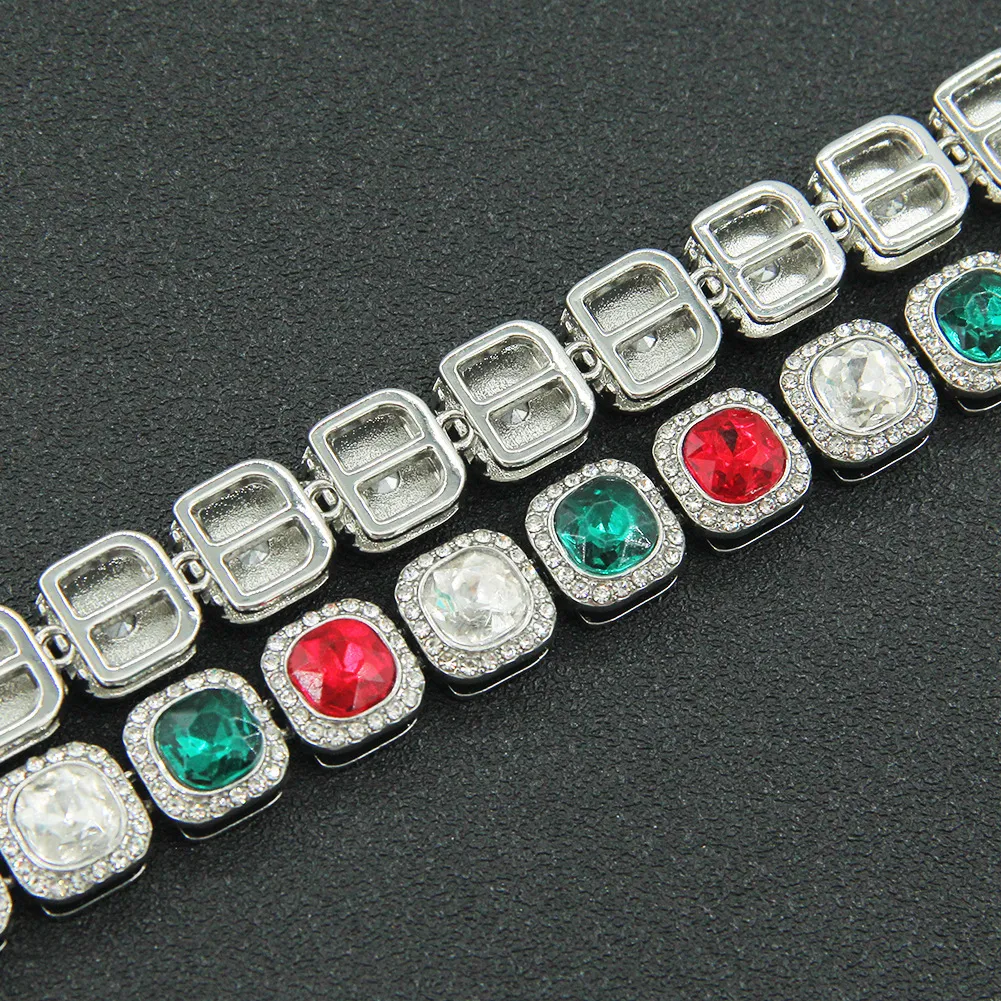 Chains Hip Hop Square Colorful Rhinestones CZ Tennis Chain Choker Necklace Male Femalebling Punk Bracelet Jewlery Couple_voghion.com