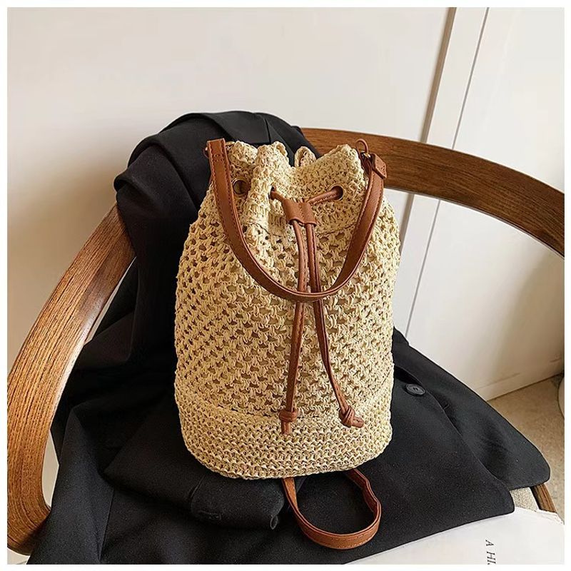 Ausgehöhlte Mode große Kapazität Baby Mama Lebensmitteleinkaufshandtasche süßer gewebter Rucksack gewebte Tasche_voghion.com