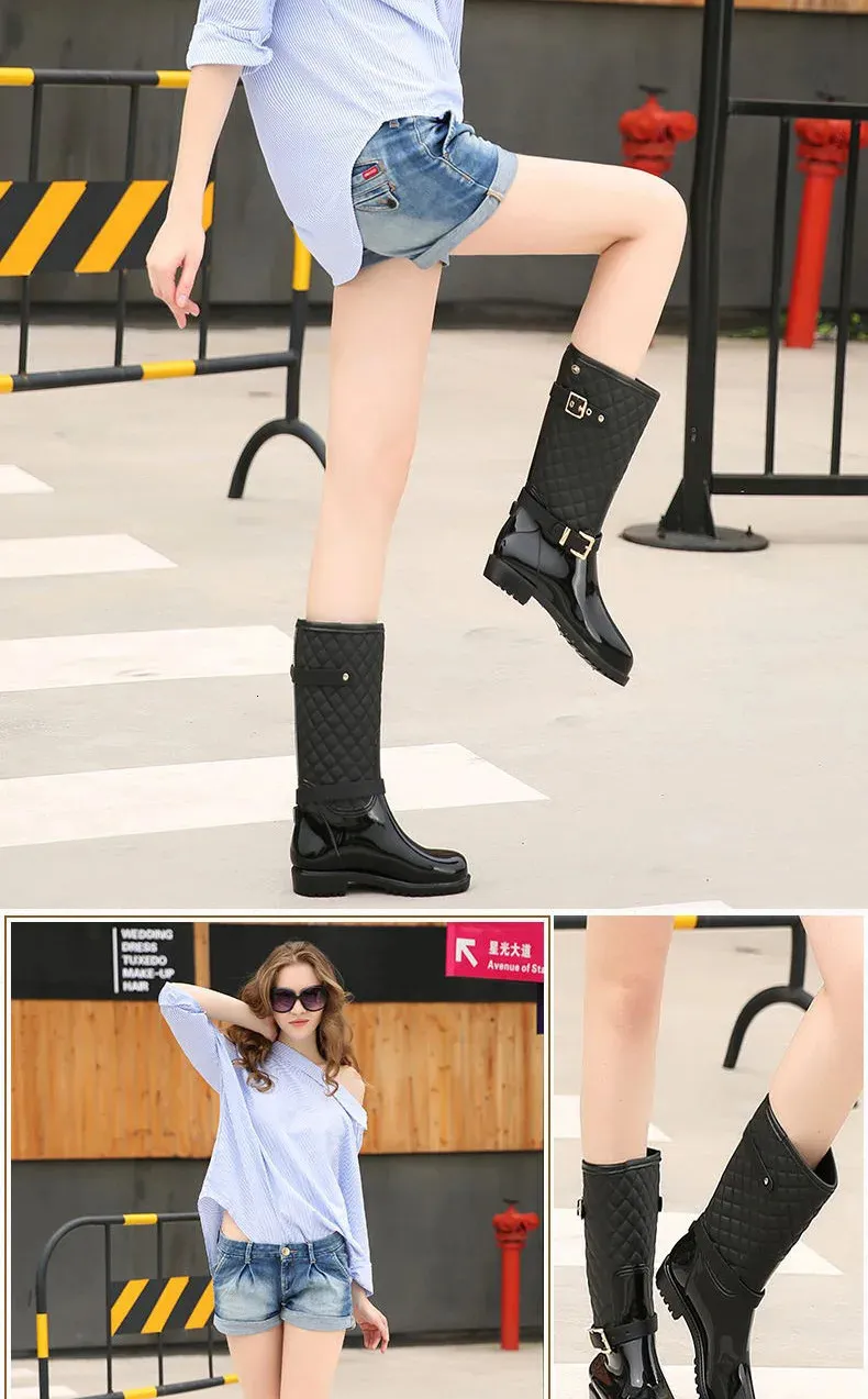 Fashion High Quality Water Shoes Warm Plaidlady Womens Rain Boots 241126_voghion.com