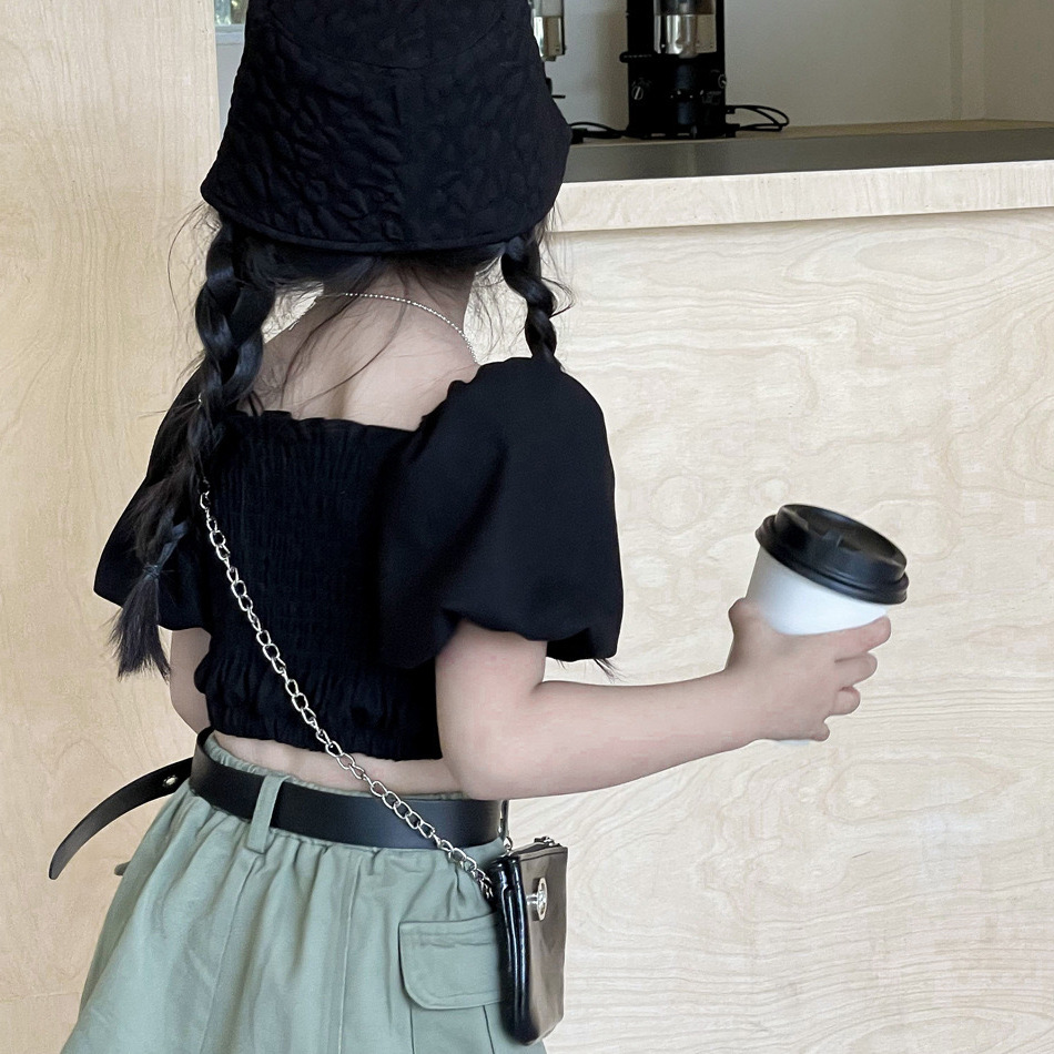 Ensemble 2 pièces pour mère et fille, haut à manches bouffantes rétro + jupe de travail, pour enfants de petite et moyenne taille_voghion.com