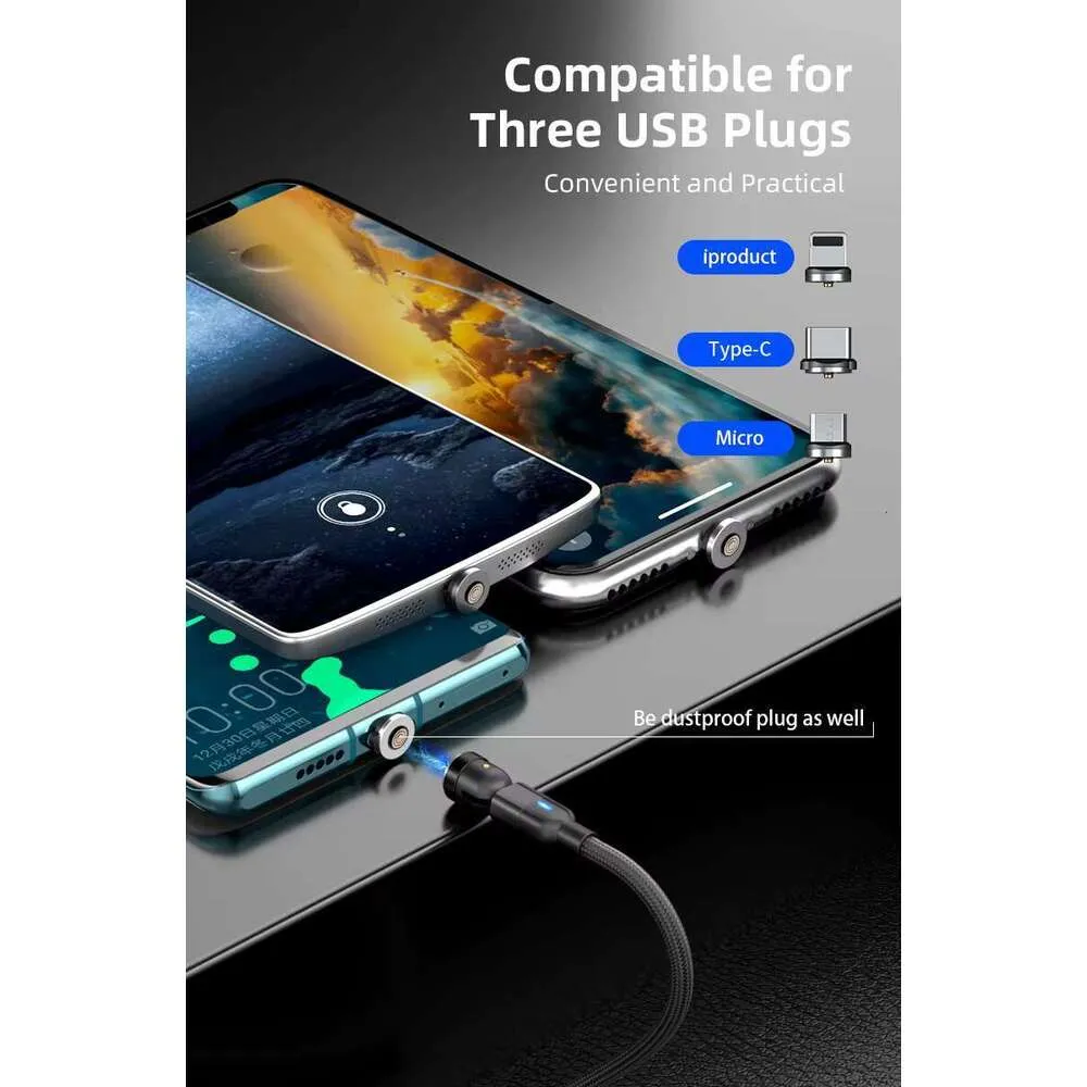 Melonboy Phone Accessories With 540 Degree Rotating Magnetic 3A Fast Charging Cable And USB Data Cable, Designed For_voghion.com