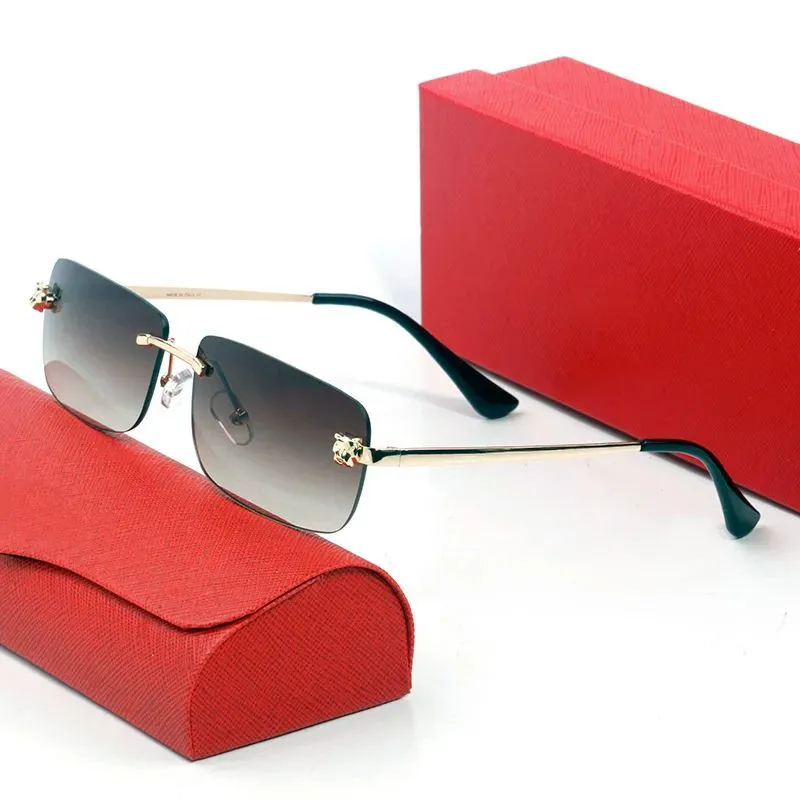 Rimless Sunglasses Women Designer Rectangle Uv400 Brown Gold_voghion.com