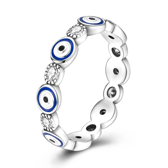 Vendite calde Anello di anniversario in pietra colorata impilabile in argento Anelli originali in zircone con occhi azzurri brillanti per donne Regalo di gioielli arcobaleno_voghion.com