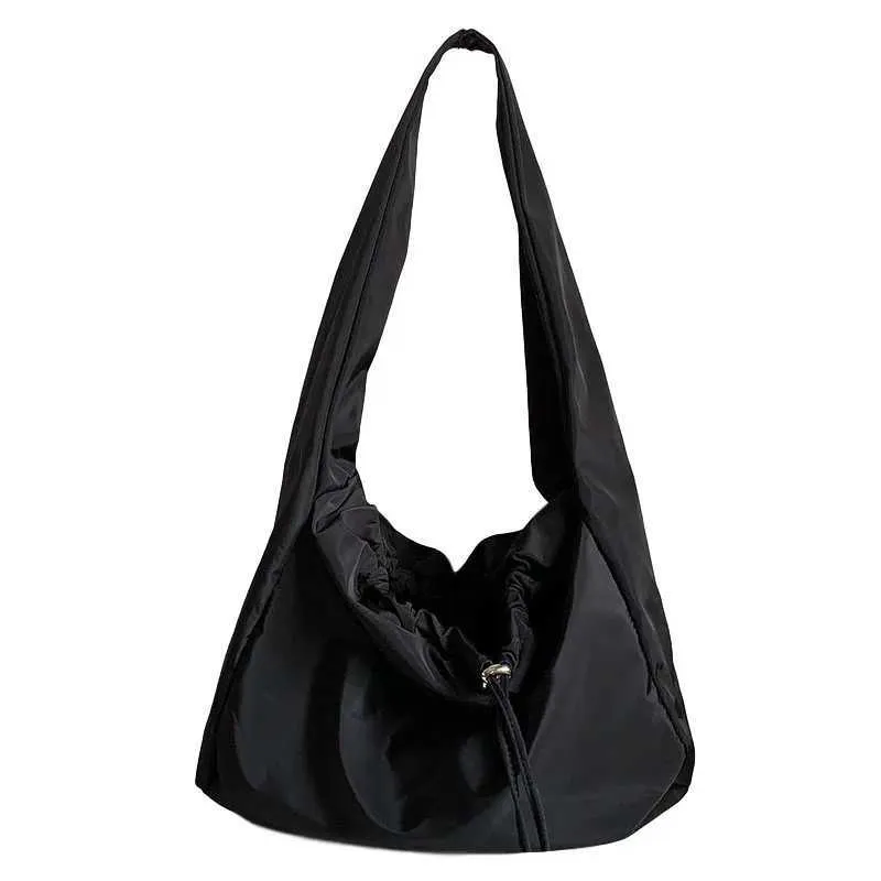 Borsa a tracolla da donna in nylon di grande capacità, leggera, casual, tinta unita, con tracolla, hobo bag firmata C241211_voghion.com