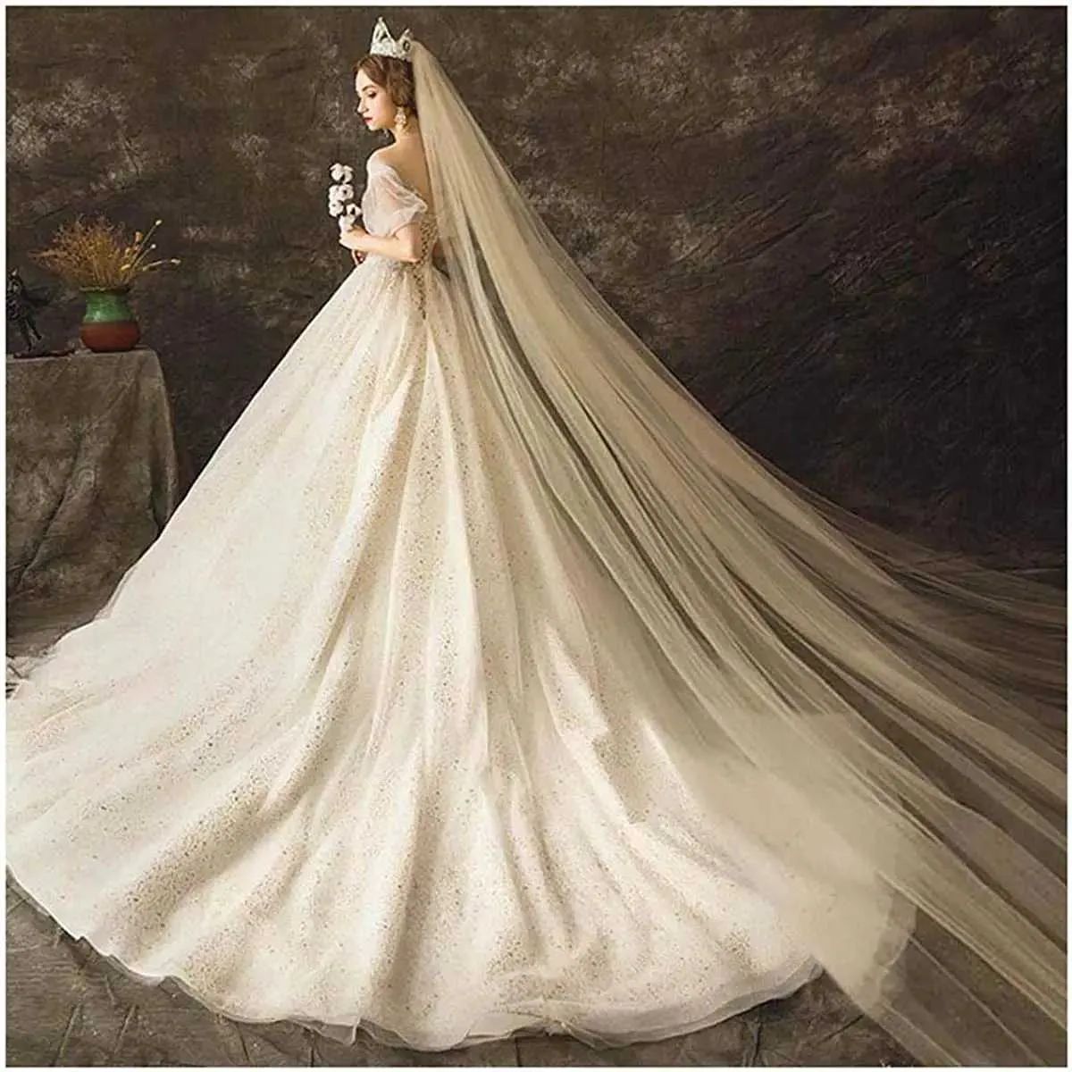 Bijoux de mariage mariée longue cathédrale longueur voile souple mariée cheveux robe avec peigne 2T 118 pouces pour femmes et_voghion.com
