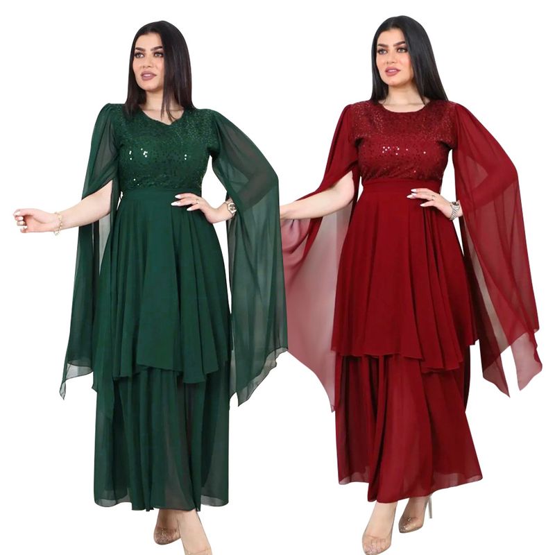 Women's Clothing autumn new Arabic sequin evening dress muslim with belt_voghion.com