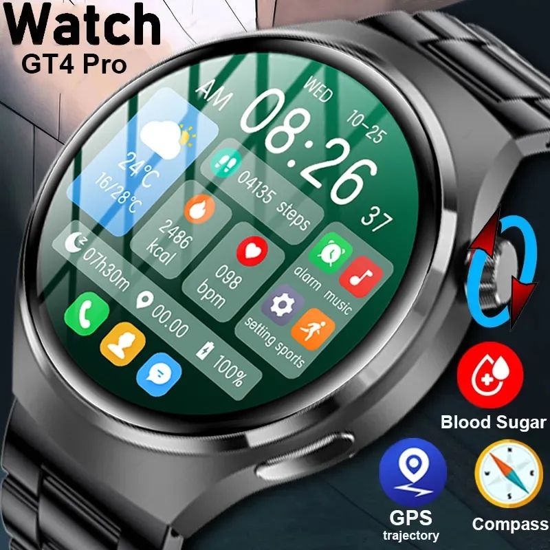 GT4 Pro Smart Watch 1.54 "Schermo AMOLED HD Sport Chiamata Bluetooth NFC Bussola GPS Uomo Donna Business Smartwatch impermeabile
