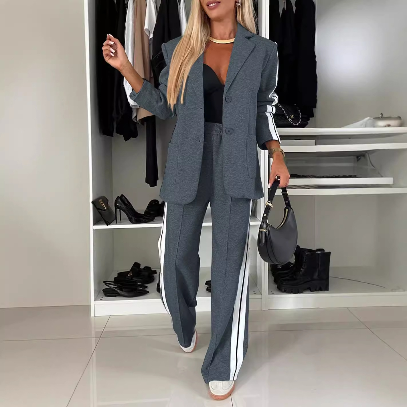 Women's Clothing 2024 Independent Station New Style_Autumn and Winter Women's Long Sleeve Lapel Casual Suit Set