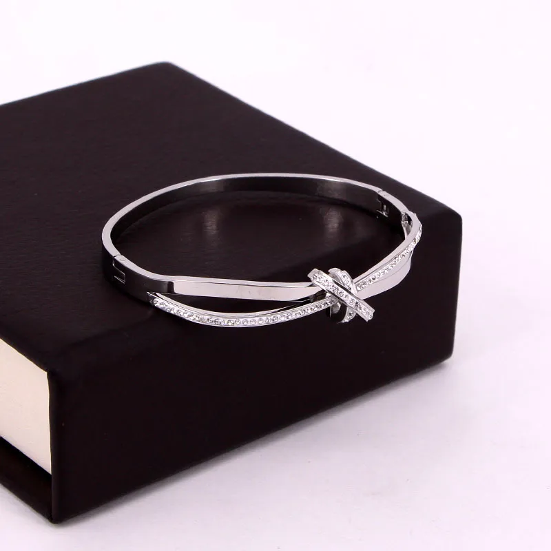 Crystal Bowknot Bangle Bracelet For Women Rose Gold Plated Gift_voghion.com