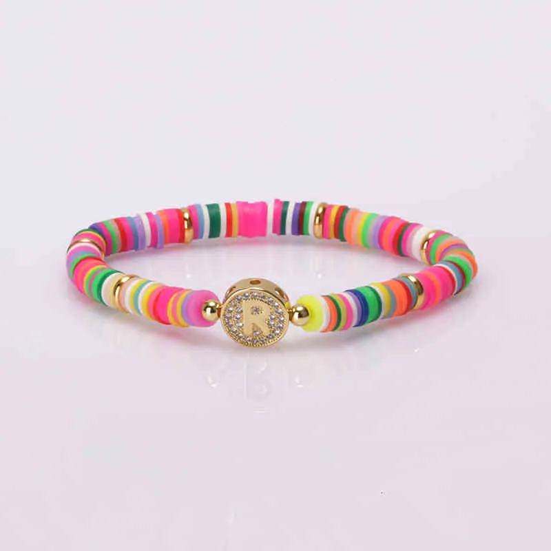 Bohemia Gypsy Gold Initial 26 Alphabet Letter Name Charm Coloful Rainbow Silicone Plastic Beaded Bracelets For Women Man_voghion.com