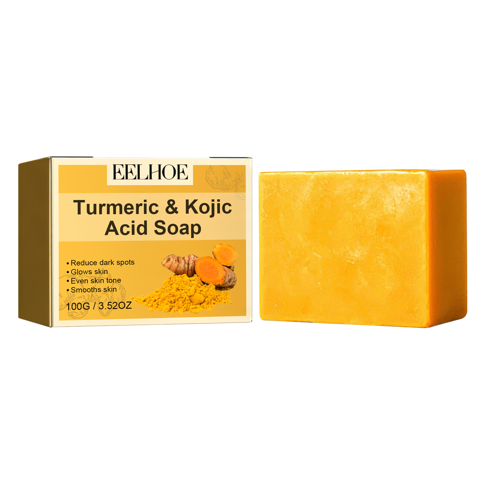 EELHOE Turmeric & Kojic Acid Soap, Gently Clean Face Fade Spots Brighten Skin Tone Moisturize And Moisturize Even Skin Tone_voghion.com