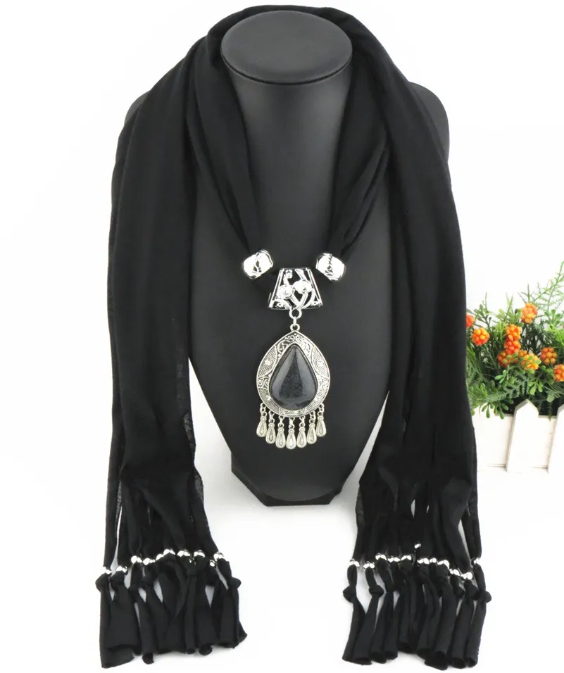 Pendentif goutte d'eau en résine polyester pompon jersey ethnique écharpe accessoires_voghion.com