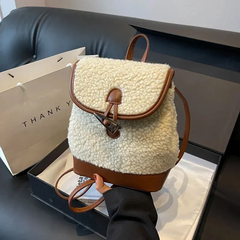 Winter Warm Lamb Wool Women Backpack Fashion er Plush Handbag Anti Theft Backbag Lady Casual Shoulder Crossbody Bag_voghion.com