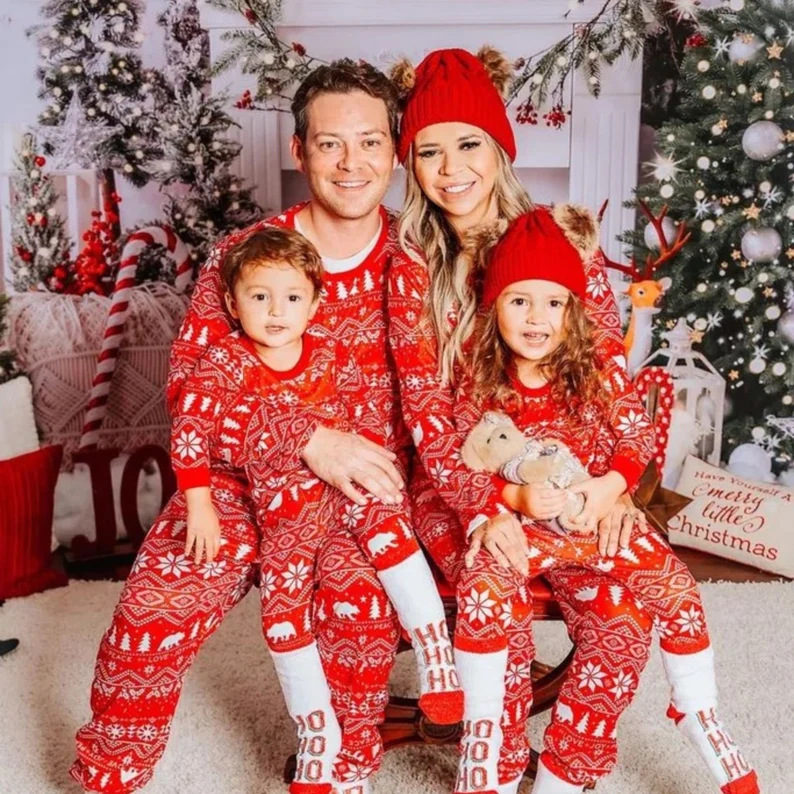Christmas Family Home Parent Child Suit Printed Pajamas Long Sleeve Round Neck