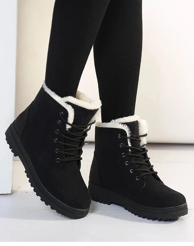 Botas de nieve con pelo mujer estilo coreano botines invierno_voghion.com