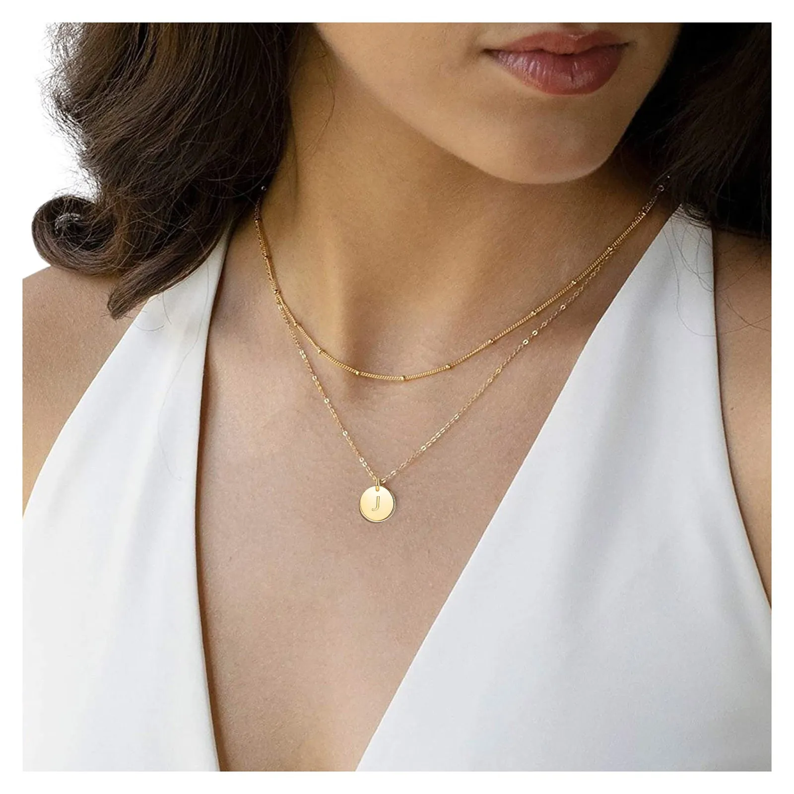 Collane con ciondolo 26 lettere circolari a doppio strato iniziali nome collana alfabeto per donna colore dorato catena clavicola_voghion.com