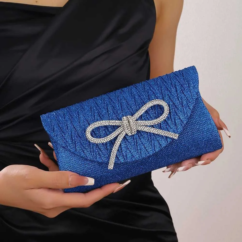 Elegante pochette con fiocco in cristallo scintillante da donna, con busta, per cena, sera, matrimonio, festa, ballo, portafoglio Y241019_voghion.com